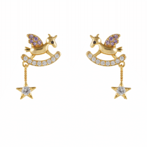 Boucle oreille forme licorne doré avec strass