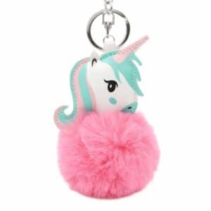 Porte clef licorne pompon rose