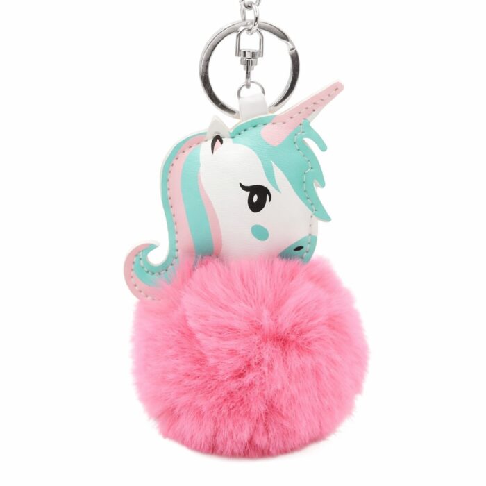 Porte clef licorne pompon rose1
