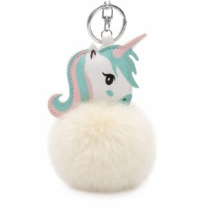 Porte clef licorne pompon blanc