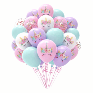 Ensemble ballon baudruche licorne​ anniversaire violet et rose (lot de 30)