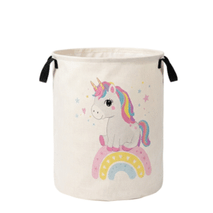 Corbeille linge motif licorne arc en ciel