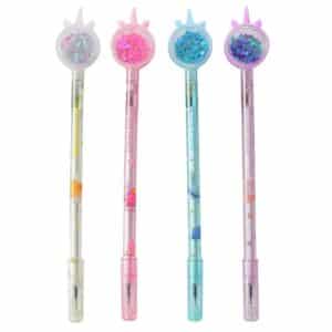 Stylo noir licorne paillette (lot de 4)