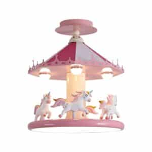 Lampe plafonnier licorne manège rose