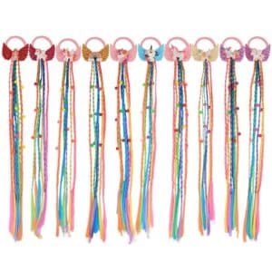Chouchou licorne avec tresse arc en ciel (lot de 10)